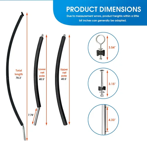 Vista 5 de 8 postes curvos para cama elástica de 14 pies con red de recinto Safety enclosure net and 8 curved poles, plastic T connectors, fiberglass rods