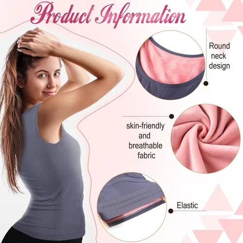 Vista 5 de Sintege Camiseta térmica sin mangas para mujer, con forro polar, camiseta interior para mujer, mezcla de algodón, chaleco de capa base cálida