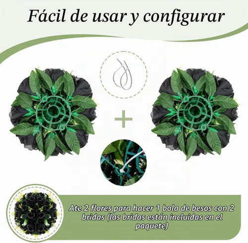 Vista 5 de BLOSMON Bolas de Flores para Bodas, Centros de Mesa de Rosas, 2 Piezas, Flores Artificiales Negras, Bolas Florales Colgantes, Decoración de Arreglos