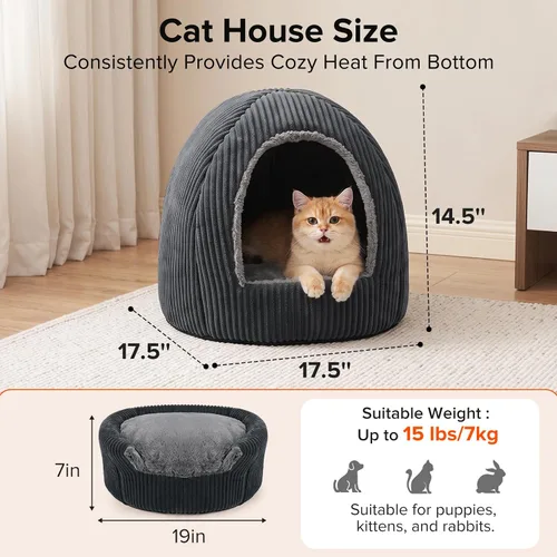 Vista 4 de Camas para gatos 2 en 1 para gatos de interior, cama cerrada con almohada