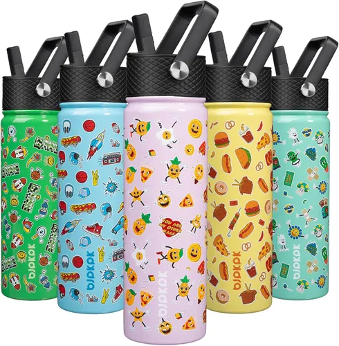 Vista 76 de BJPKPK Botella de agua con tapa con pajilla, botella de agua aislada de 15 onzas, botellas de agua de metal de acero inoxidable, termo reutilizable