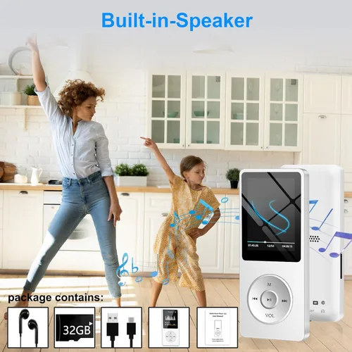 Vista 5 de Aigital Reproductor de MP3 con Bluetooth y tarjeta TF de 32 GB, reproductor de música de alta fidelidad con altavoz y auriculares integrados