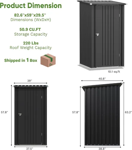 Vista 4 de Greesum Cobertizo de almacenamiento para exteriores de 3 x 3 pies, cobertizo de metal con cerradura para patio trasero, piscina, patio y Negro
