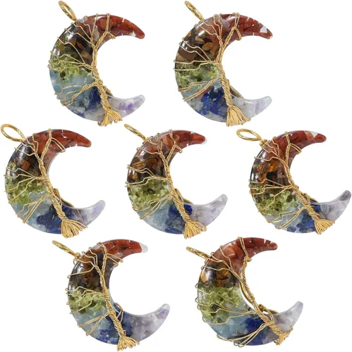Vista 3 de TUMBEELLUWA Collar de cristal de orgonita envuelto en alambre dorado con piedras de cuarzo, colgante de luna creciente con cadena para mujer