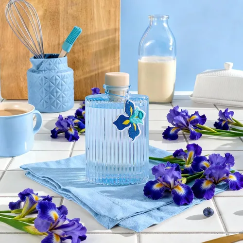 Vista 7 de Difusor de junco, difusor de flores con aroma a iris azul, 6.09 onzas líquidas, 8 cañas, fragancia para el hogar de larga duración, decoración