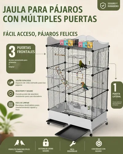 Vista 4 de Jaula grande para pájaros de 55 pulgadas cifrada con necesidades diarias incluidas
