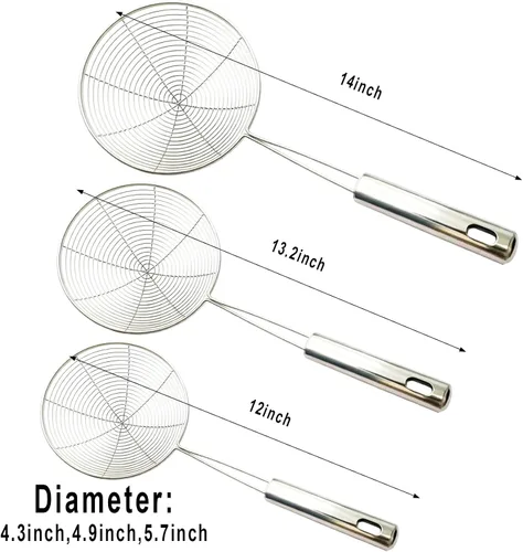 Vista 2 de Markeny 3 cucharas de acero inoxidable con mango para freír alimentos, pasta, 3 tamaños