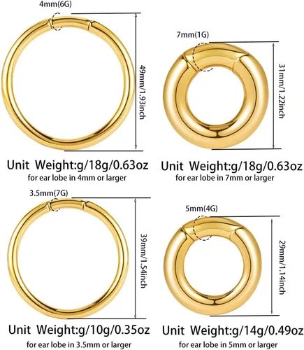 Vista 5 de Vankula 2 piezas de estilo simple hipoalergénico 316 ganchos de oreja de acero inoxidable 316 medidor de peso piercing par de tapones de venta 0.07