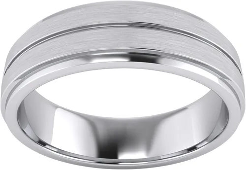 Vista 2 de Anillo de boda unisex de plata de ley maciza pesada de 0.236in, ajuste cómodo, cepillado con lados pulidos y ranurados centrales, Plata Esterlina