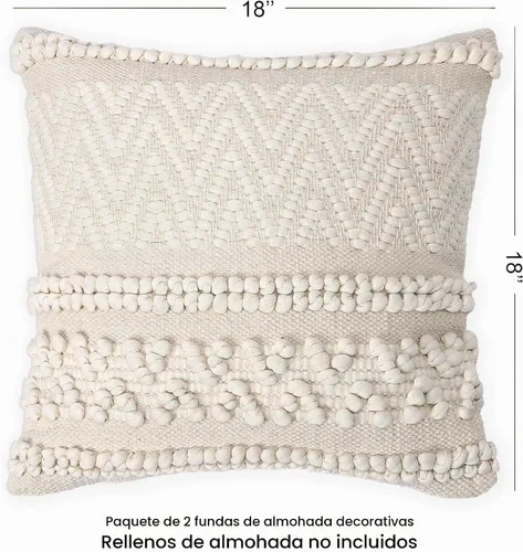 Vista 2 de REDEARTH · Fundas de Cojines Decorativos con Mechones - Fundas Decorativas Tejidas con Textura Boho para Sofá, Cama, Casa de Campo, Silla, Patio