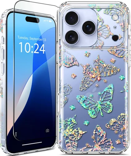 Vista 15 de Funda para iPhone 16, con protector de pantalla, linda para mujeres y niñas, funda protectora de grado militar de 10 pies para iPhone 16, funda