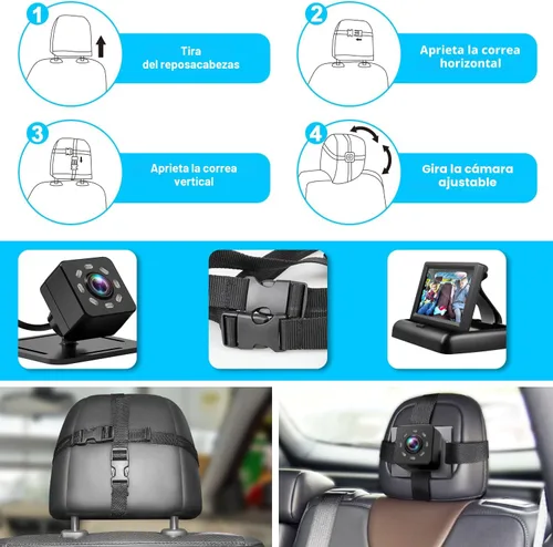 Vista 2 de Espejo de coche para bebé con pantalla de función de visión nocturna HD de 4.3 pulgadas, cámara de seguridad para asiento de automóvil con amplia