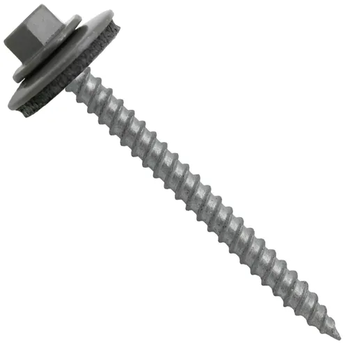 Vista 42 de 12 tornillos para techos de metal gris ABC de 2-1/2 pulgadas, cabezal de arandela hexagonal, arranque automático/roscado, arandela EPDM. 1 bolsa