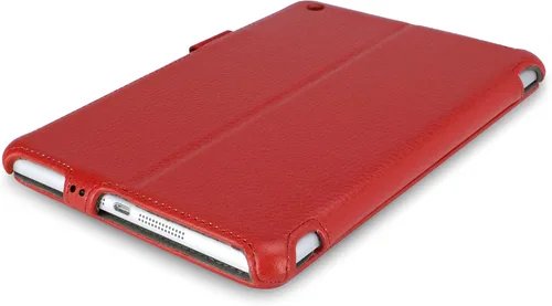 Vista 2 de BoxWave Funda compatible con iPad mini 3 (2014) - Chaqueta de cuero para libros, funda protectora de cuero sintético plegable Folio - Rojo ardiente