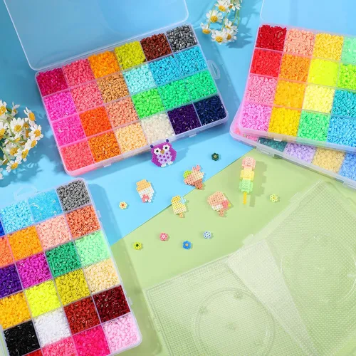 Vista 4 de Lenwen 52000 cuentas de fusible, 96 colores, 0.096 pulgadas, mini, fusible, cuentas derretidas con tableros de clavijas, juego de repuesto creativo