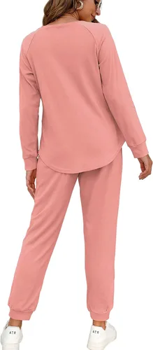 Vista 110 de Wiholl - Conjuntos de dos piezas para mujer: ropa cómoda con sudadera abotonada y pantalones deportivos con bolsillos