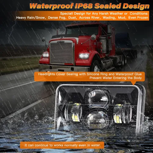 Vista 5 de Faros LED de 4 x 6 pulgadas con certificación DOT, 2 piezas, haz alto/bajo, rectangular, para camiones Kenworth T800, W900, Peterbilt, Oldsmobile