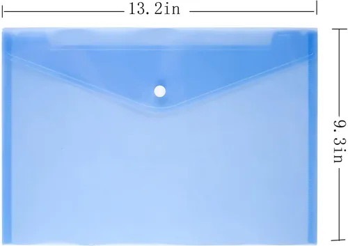 Vista 2 de Sobres de polietileno con botón a presión, 12 sobres de documentos transparentes de calidad para tamaño A4 (azul)