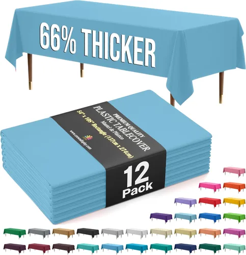 Vista 87 de Exquisite 66% Thicker Premium Plastic Table Cloth Rectangle Table Cover 0.5 Mil 6 Pack Aqua Table Cloth 54 Inch x 108 Inch Disposable Tablecloth