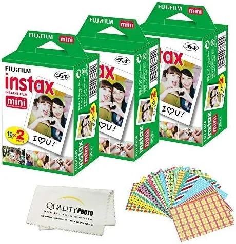 Vista 5 de Fujifilm Película instantánea Instax Mini compatible con cámaras Instax Mini 8/9/11/12, incluye calcomanías de marco y paño de microfibra