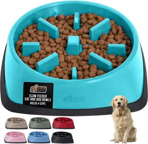 Vista 27 de GORILLA GRIP® Cuencos patentados de alimentación lenta sin BPA, juguete interactivo para perros y gatos, enriquecimiento de entrenamiento Beige