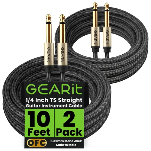 Vista 11 de GEARit Cable de instrumento de guitarra (3 pies paquete de 2) de 1/4 de pulgada a 1/4 de pulgada TS recto macho a macho de 0.250 in mono Jack