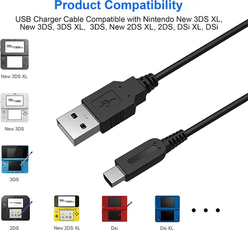 Vista 3 de DSi - Juego de cable de carga USB, cable cargador DSi y lápiz capacitivo compatible con Nintendo DSi, Play and Charge Cable de carga para DSi, con 3