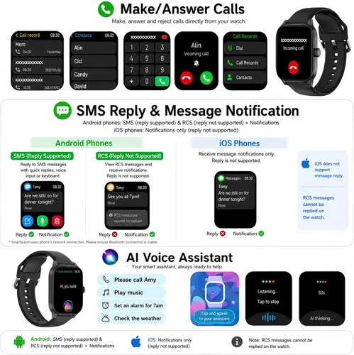 Vista 2 de Smart Watch, GPS & Free Maps, 1.96" HD Screen, AI, Bluetooth Call & Text
