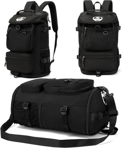 Vista 15 de Mochila de gimnasio de color sólido con compartimento para zapatos, bolsa para lucha libre, con 4 métodos de espalda impermeables para viajes