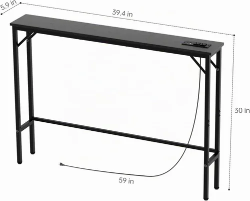Vista 3 de Aduanbang Mesa consola de 5.9 pulgadas con tomacorriente, mesa de sofá estrecha, mesa detrás del sofá para sala de estar y pasillo, 5.9 x 39.4 x 30