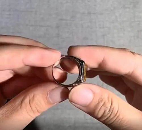 Vista 7 de Anillo de plata para hombre Piedra natural de ojos de tigre Anillo turco Anillo retro grabado geométrico por Fantasy World, Metal precioso, ojo