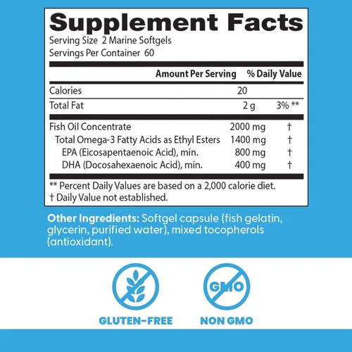 Vista 2 de Doctor's Best Suplemento de aceite de pescado Omega 3 para mujeres y hombres, fuente de ácidos grasos DHA, EPA y omega-3, purificado, alta potencia