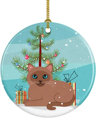 Vista 4 de Caroline's Treasures Árbol de Navidad de gato asiático, adorno de cerámica para colgar en el árbol de Navidad, decoración para el hogar, Navidad