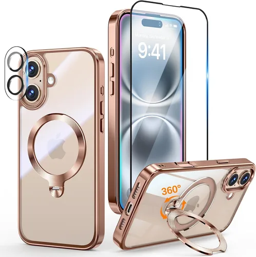 Vista 32 de [Protección Tri-Shield] Funda para iPhone 13 Pro con soporte giratorio de 360° compatible con MagSafe [anillo magnético de CD)