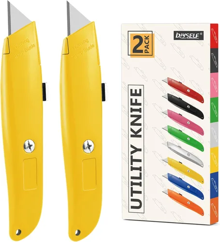 Vista 21 de DIYSELF Paquete de 2 cuchillos utilitarios, cortador retráctil, resistente (naranja)