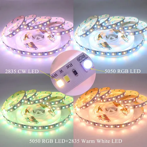 Vista 3 de LEDENET RGB+ CCT RGBWW Tira de luces LED DC24V 540LEDs 2800K-6500K cambio a todo color 5050 RGB 2835 luz blanca cálida luz blanca flexible LED cinta