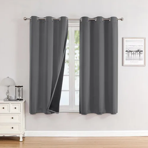Vista 22 de ChrisDowa Cortinas 100% opacas de 63 pulgadas de largo para dormitorio con forro negro, 2 capas gruesas totalmente opacas con aislamiento térmico