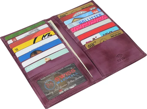 Vista 5 de Cartera larga de piel auténtica con bloqueo RFID (59S Borgoña), 59S Borgoña, Bifold