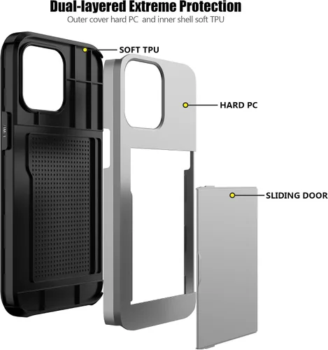 Vista 133 de Nvollnoe - Funda para iPhone 14 con tarjetero [tienda de 5 tarjetas] Negro - Almacenamiento más grande