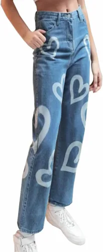 Vista 3 de Heart Print Jeans for Women Fashion Wide Leg High Waist Denim Pants Boyfriend Jeans Loose Fit Vintage Jeans for Teen Girls