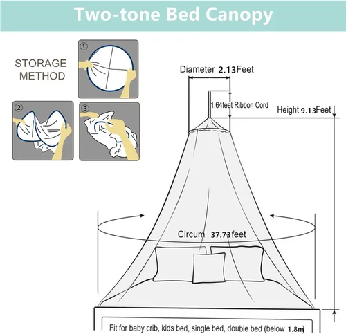 Vista 4 de Dosel de Cama de Encaje Mosquitera con Luces Cálidas, Dosel de Cama de Princesa para Decoración de Habitación de Niñas, Azul/Una Entrada Luces