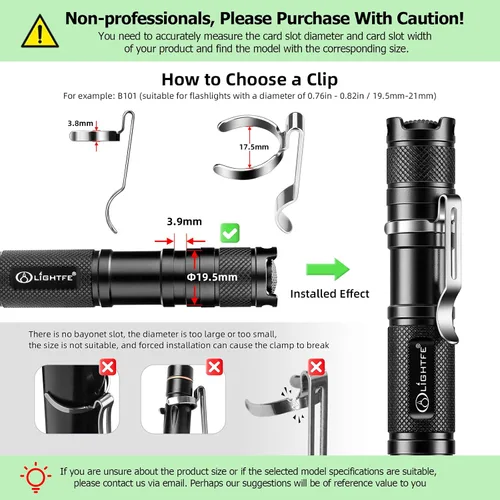 Vista 5 de Paquete de 10 linternas B101 – Clip duradero de acero inoxidable para bolígrafo y clip para tapa, cómodo de llevar B101X10