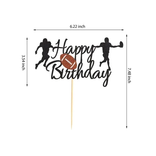 Vista 3 de Decoración para pastel de fútbol, bola de rugby, decoración de pastel de feliz cumpleaños para fútbol / deporte para decoración de fiesta