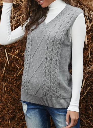 Vista 3 de EVALESS - Chaleco de gran tamaño para mujer, cuello en V, sin mangas, color sólido, suéter suelto