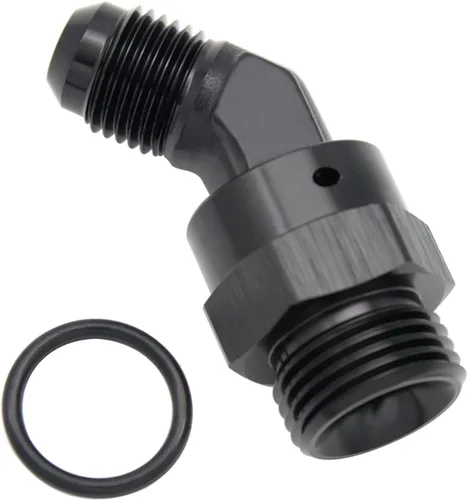 Vista 14 de Adaptador de riel de bomba de combustible macho de aluminio de radio de alto flujo 45 grados 6AN macho a 4AN macho con junta tórica AN4 ORB, negro