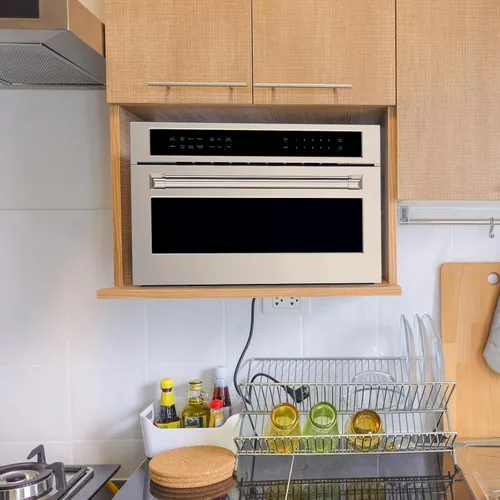 Vista 5 de GarveeHome Horno de convección de microondas de 30 pies, horno microondas integrado de 1.6 pies cúbicos con freidora de aire, puerta desplegable