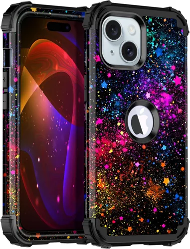 Vista 20 de Miqala Funda compatible con iPhone 13, que brilla en la oscuridad, tres capas, resistente, a prueba de golpes, de plástico duro, funda protectora