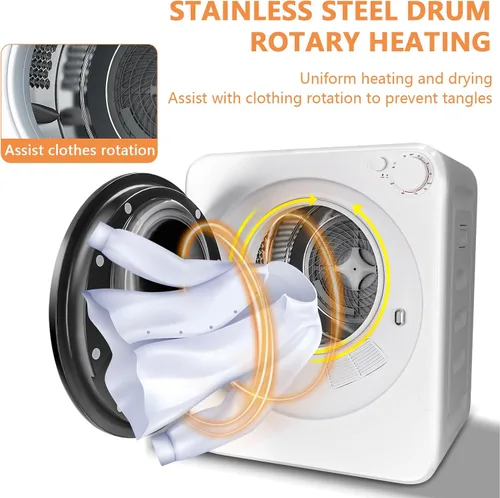 Vista 4 de Secadoras de ropa compactas de 800 W, 1.6 pies cúbicos de carga frontal, secadora de ropa eléctrica con bañera de acero inoxidable
