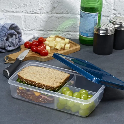 Vista 6 de Fit & Fresh Lonchera Bento para adultos y niños, incluye 2 paquetes de hielo delgados con clip, reutilizable, resistente a fugas y apilable