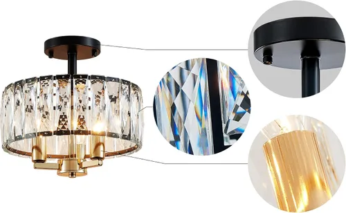 Vista 4 de AGV LIGHTING CL003BB K9 Lámpara de techo de cristal, modernas luces de techo semiempotradas, perfectas para sala de estar, dormitorio, comedor, 13